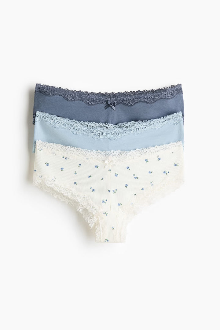 3 pack Cotton & Lace Hipster Briefs