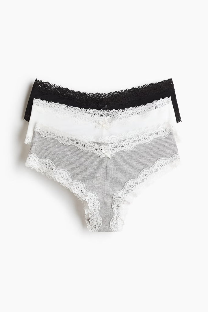 3 pack Cotton & Lace Hipster Briefs