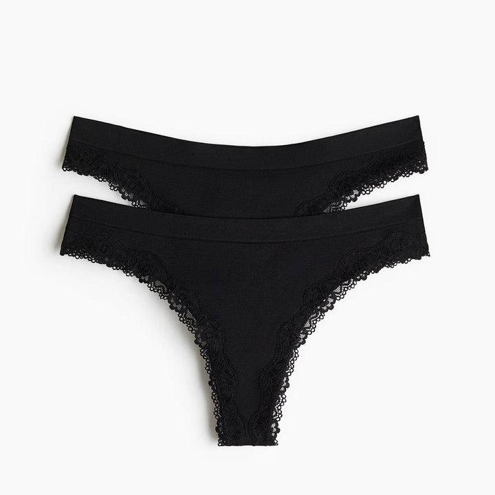 2-pack Seamless Lace Trimmed Thong Briefs