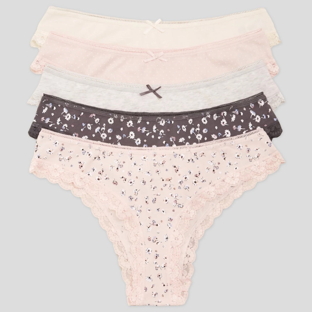 5 pack Cotton Lycra Brazilian Knickers