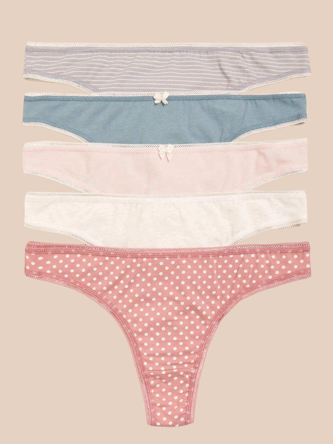 Pink 5-Pack Cotton Thong Panty