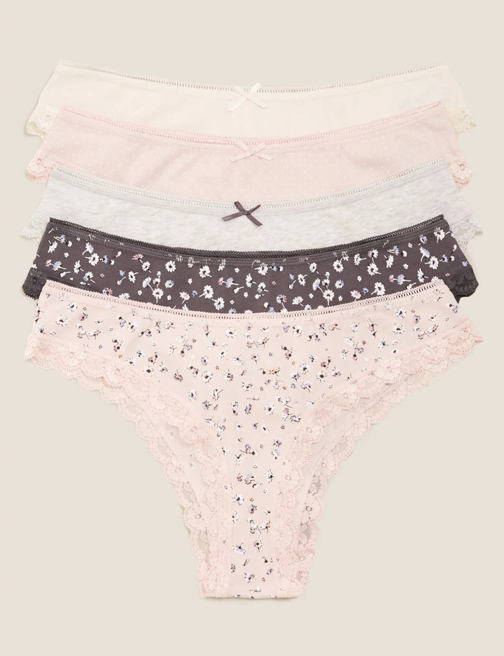5 pack Cotton Lycra Brazilian Knickers